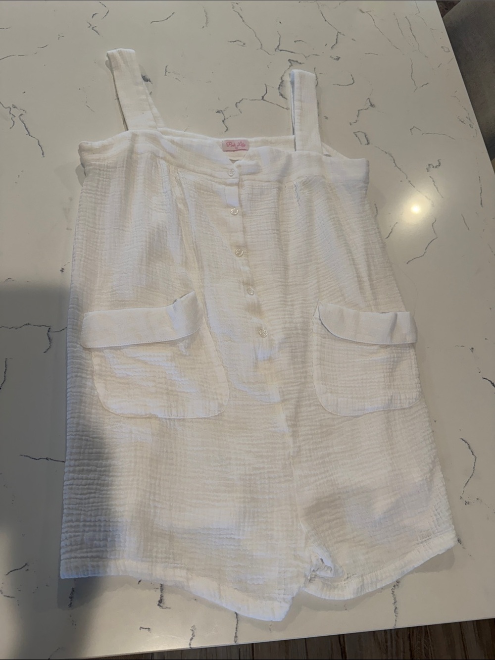 Pink Lily White Textured Sleeveless Romper Shorts